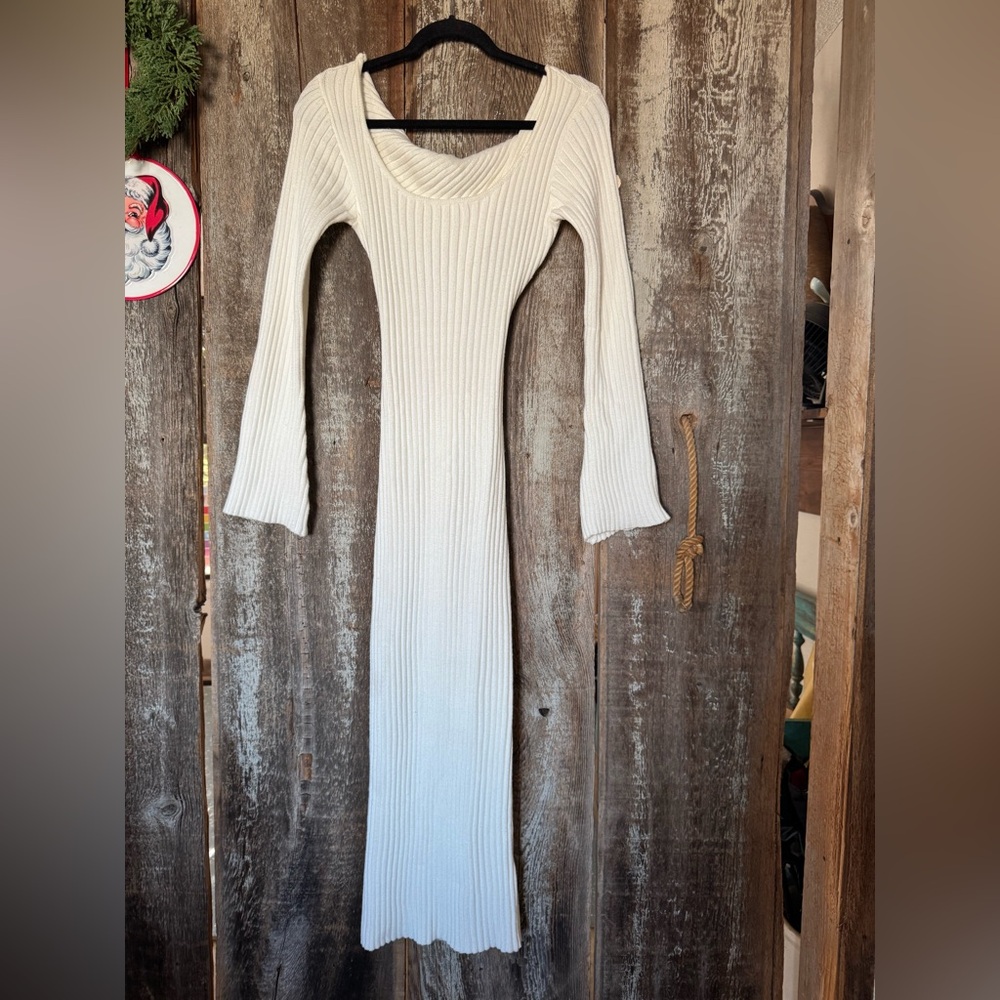 12th Tribe Cream Long Sleeve Ribbed Dress